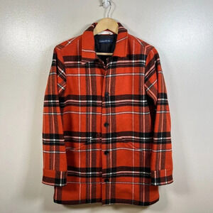 United by Blue Recycled Plaid Coat Size Small Orange Wool Blend Heavyweight